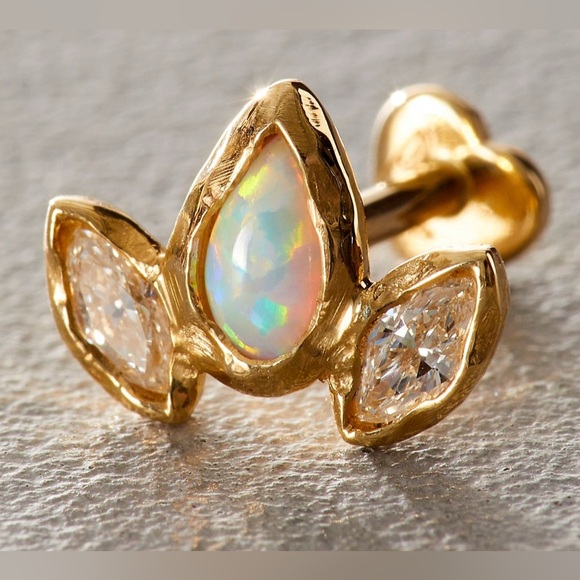 Pamela Love Jewelry - Pamela love Marquise Pear Stud Opal White Diamond 14k Gold earring